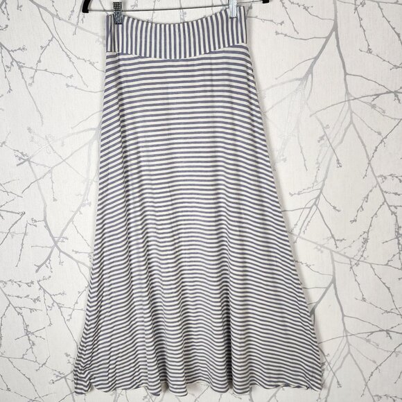 Odille Blue Gray Striped Jersey Knit Pull On Flowy Maxi Skirt - Picture 1 of 4